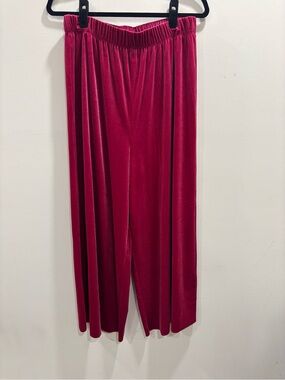 Zenana Velvet Wide-Leg Pull-On Pants Raw Hem - Deep Raspberry